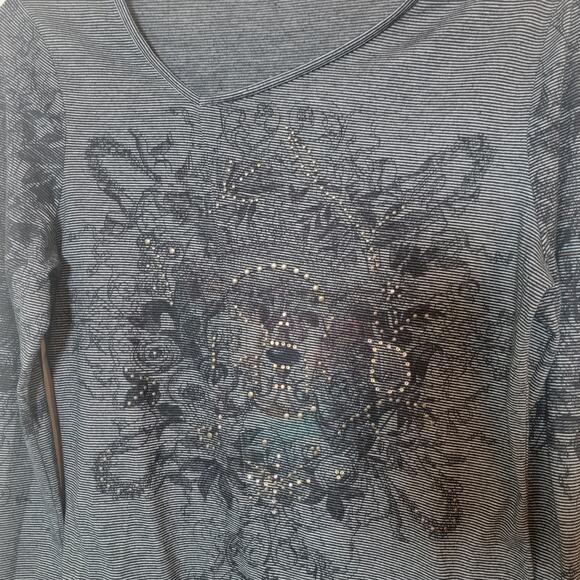 Alberto Makali Stripe Gray Black Long Sleeve Shirt‎ Top Rhinestone Asymmetrical - Picture 3 of 5